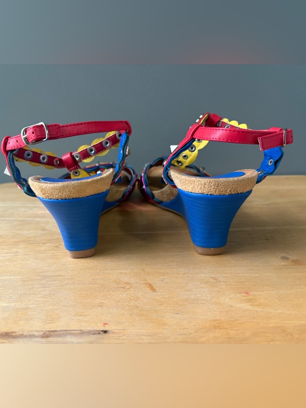 Patrizia Colorful Studded Wedge Sandals Size 37 EU Boho Festival Ankle Strap - Picture 6 of 9